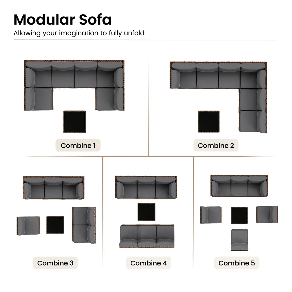 Nouveauté 2026 – Ensemble de mobilier de patio 7 pièces ELPOSUN , canapé d'angle en rotin gris foncé pour jardin