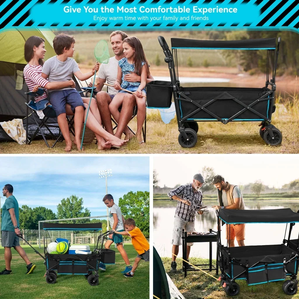 Nouveauté 2026 – Chariot de jardin pliable VECUKTY avec auvent amovible, noir