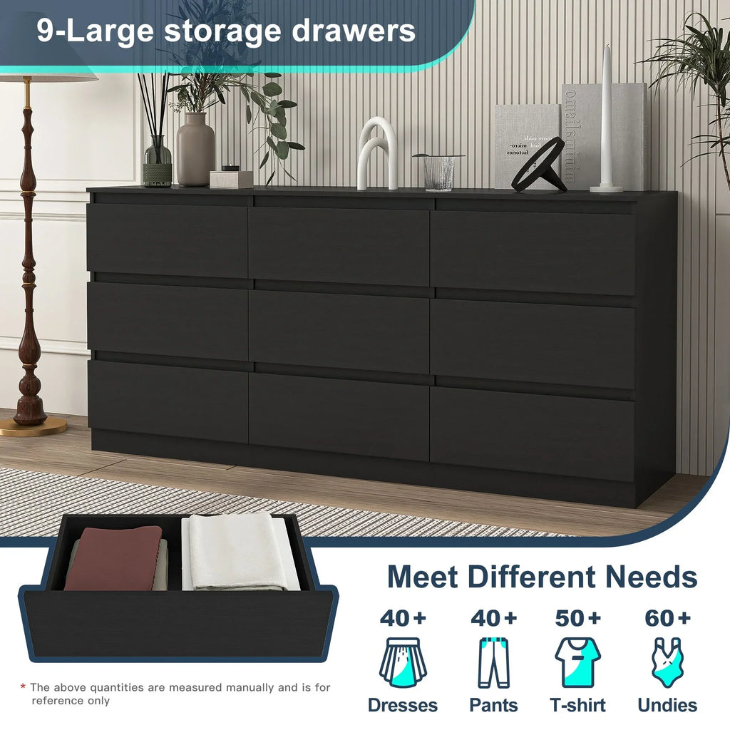 Nouveauté 2026 – Commode Resenkos moderne style milieu du siècle, 6 tiroirs, large, pour chambre à coucher, grise