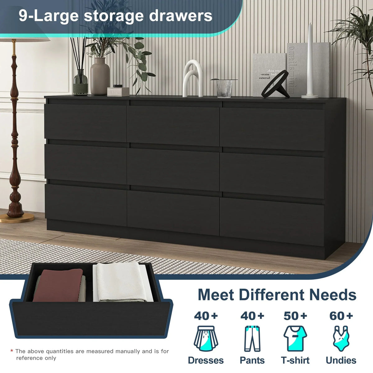 Nouveauté 2026 – Commode Resenkos moderne style milieu du siècle, 6 tiroirs, large, pour chambre à coucher, grise