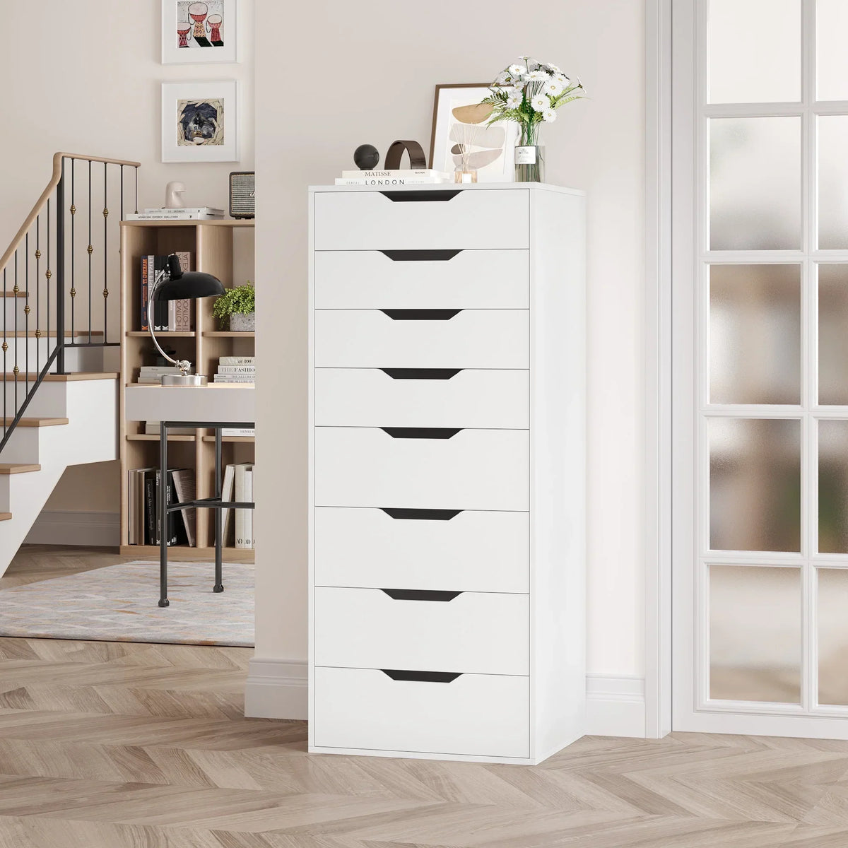 Nouveauté 2026 – Commode verticale Homfa à 8 tiroirs, hauteur 113 cm (44,5 po), style moderne, blanche, idéale pour la chambre ou le salon