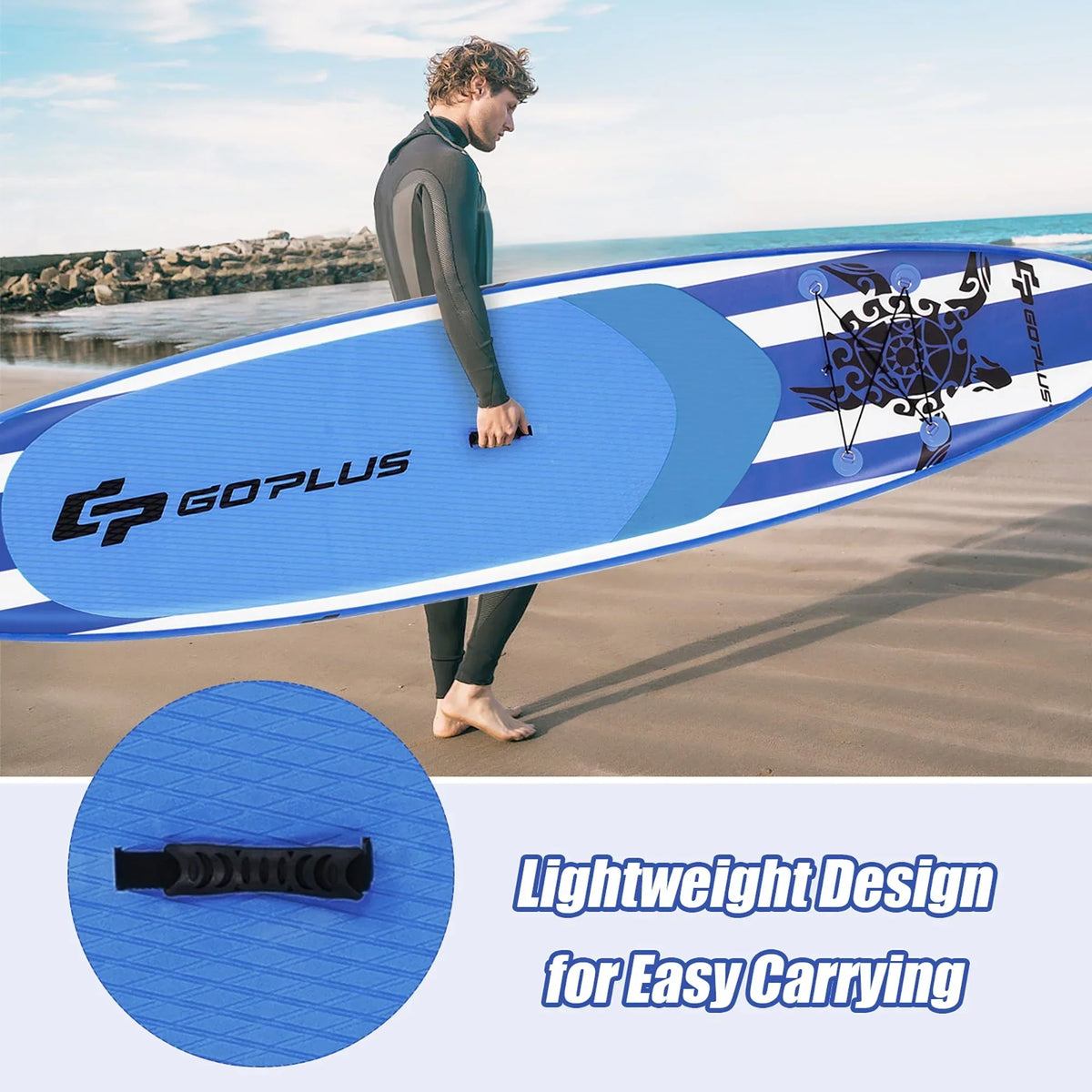 Nouveauté 2026 – Planche de paddle gonflable Goplus 11’ (3,35 m) avec sac de transport et pagaie en aluminium, bleu marine