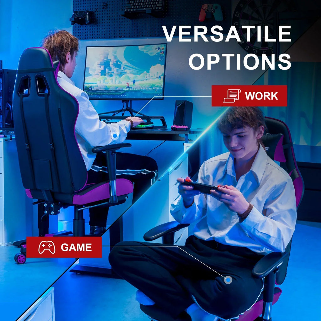 Nouveauté 2026 – Chaise de jeu GTRACING , chaise de bureau ergonomique avec soutien lombaire, revêtement en cuir PU, repose-pieds et appui-tête réglable, rouge