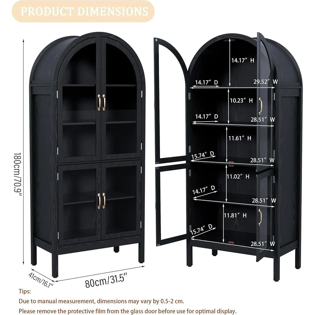 Nouveauté 2026 – Vitrine de rangement haute cintrée Fiogmub , armoire de garde-manger cintrée avec portes, portes en verre acrylique