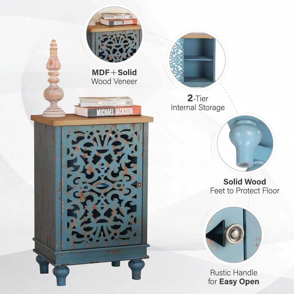 Nouveauté 2026 – Crédences et buffets sculptés creux Sophia & William , bois bleu, 2 étagères