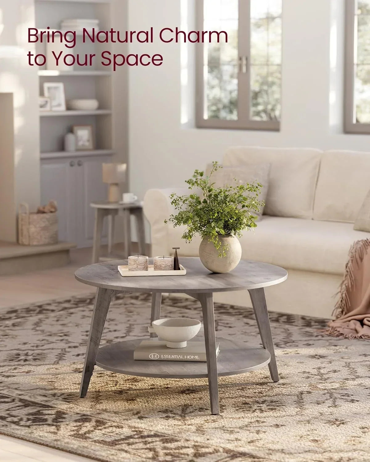Nouveauté 2026 – Table basse ronde VASAGLE , table basse à 2 niveaux avec rangement, pour salon, 80 x 45 cm, facile à monter, couleur miel