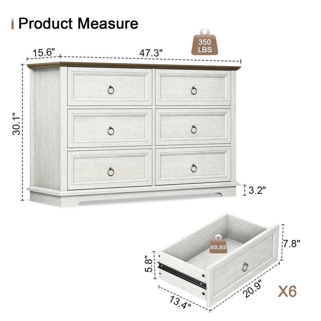 Nouveauté 2026 – Commode FAGAGA 6 tiroirs pour salon, meuble de rangement en bois pour chambre, blanc