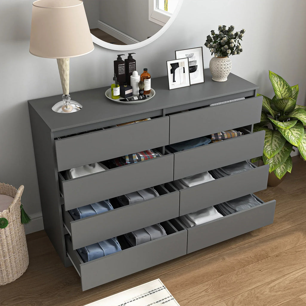 Nouveauté 2026 – Commode Resenkos moderne style milieu du siècle, 6 tiroirs, large, pour chambre à coucher, grise