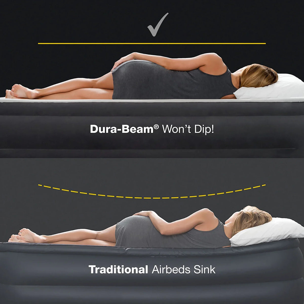 Nouveauté 2026 – D'Intex : Dura-Beam Deluxe : Matelas gonflable avec tête de lit ultra moelleuse - Queen - Gris, matelas gonflable de 45 cm, pompe intégrée, technologie Fiber-Tech, sac de transport, capacité de charge de 272 kg (64447ED