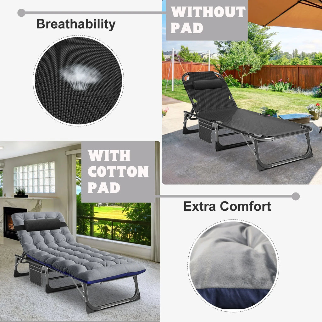Nouveauté 2026 – Chaise longue MOPHOTO avec matelas, supportant jusqu'à 200 kg, lit de camp portable et robuste, réglable, idéal pour le camping, la piscine, la plage et la terrasse