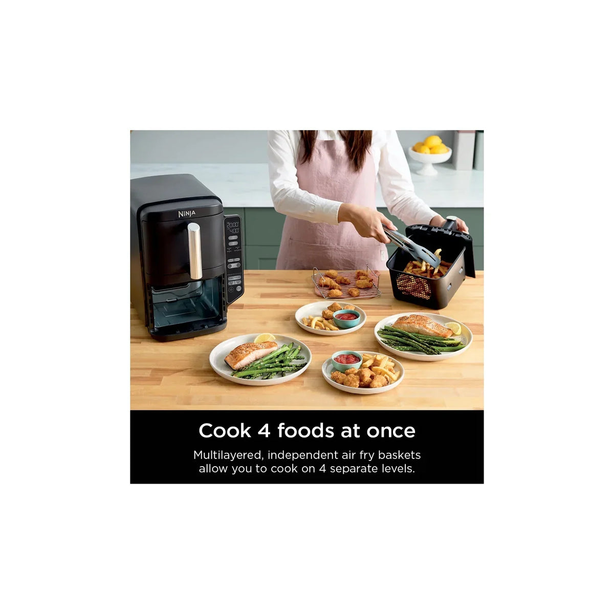 Nouveauté 2026 – Friteuse à air Ninja DoubleStack XL à 2 paniers, technologie DoubleStack permettant de cuire 4 aliments simultanément, conception compacte, 10 pintes, 4 en 1, Smart Finish & Match Cook, SL400