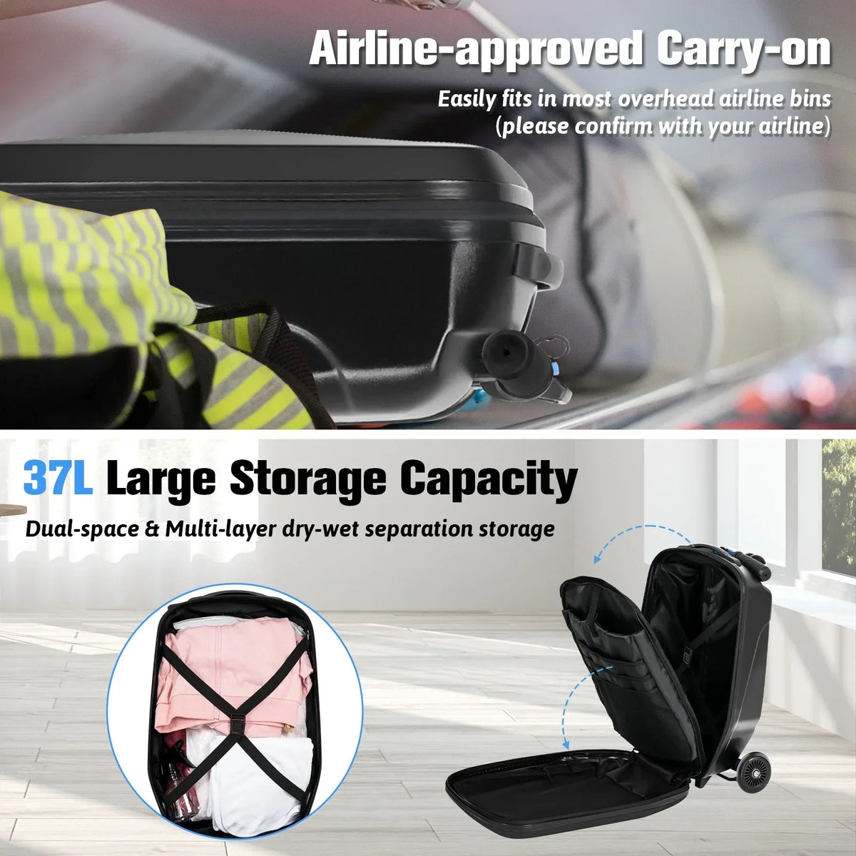 Nouveauté 2026 – Valise-trottinette Advwin pour enfants et adultes, valise rigide à roulettes pour enfants de 4 à 15 ans, multifonctionnelle, légère et pliable, avec roulettes, rose