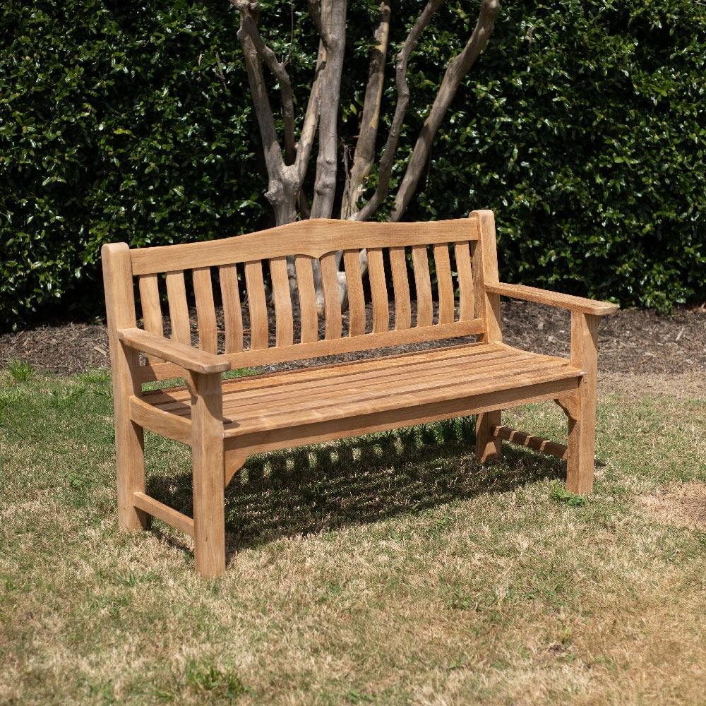 Nouveauté 2026 – Banc Ash & Ember Hawthorne en teck de qualité A de 53 pouces (135 cm), 2 places confortables pour 2 personnes, résistant aux intempéries, mobilier de patio intérieur/extérieur en bois massif avec lattes rapprochées, dossier incurvé e