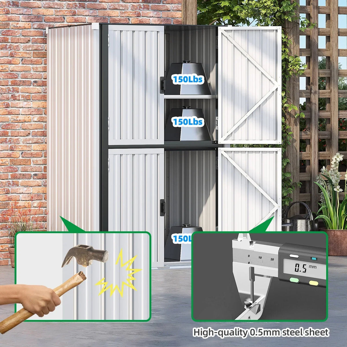 Nouveauté 2026 – Armoire de rangement extérieure AECOJOY pour jardin et terrasse, un meuble de rangement en métal avec portes et étagères, de couleur grise
