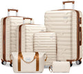 Nouveauté 2026 – Ensemble de 6 valises rigides comprenant des valises extensibles à roulettes pivotantes avec serrure TSA, 25 % de capacité supplémentaire, un sac de voyage et une trousse de toilette, valises en ABS crème