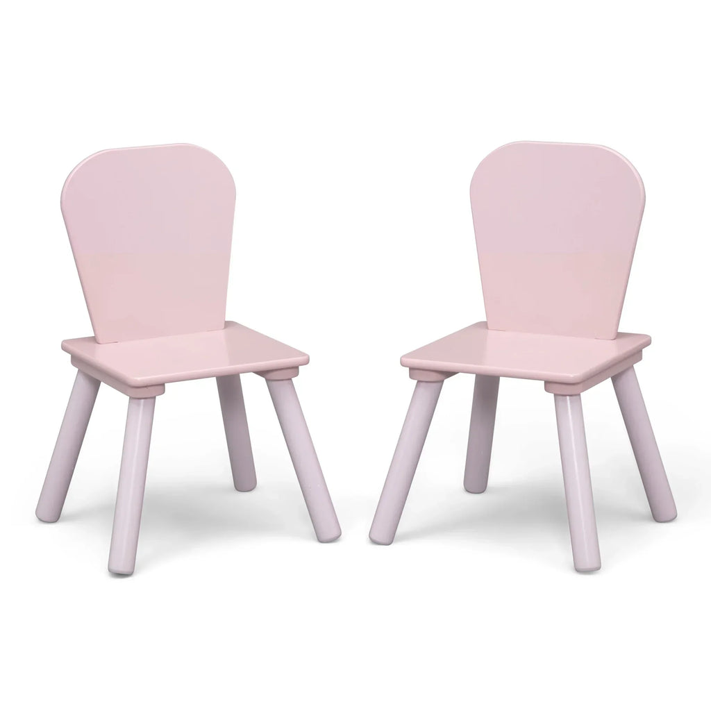Nouveauté 2026 – Ensemble de jeu pour tout-petits Delta Children 4 pièces – Comprend une table de jeu, 2 chaises et un rangement à jouets à 6 bacs avec autocollants en vinyle réutilisables, rose clair/rose foncé