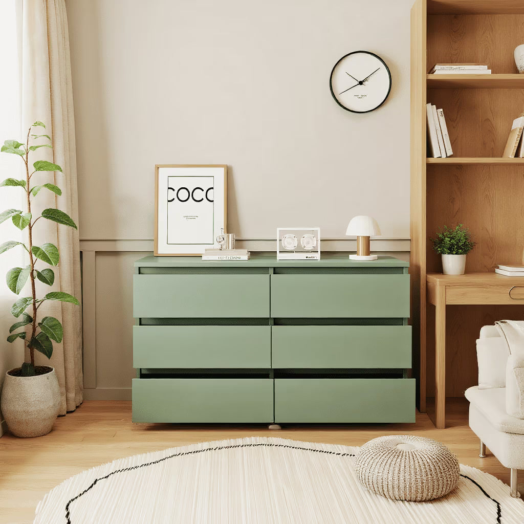 Nouveauté 2026 – Commode moderne Kadyn à 6 tiroirs, meuble en bois, commode pour chambre, meuble de rangement de cuisine avec tiroirs, commode (noire