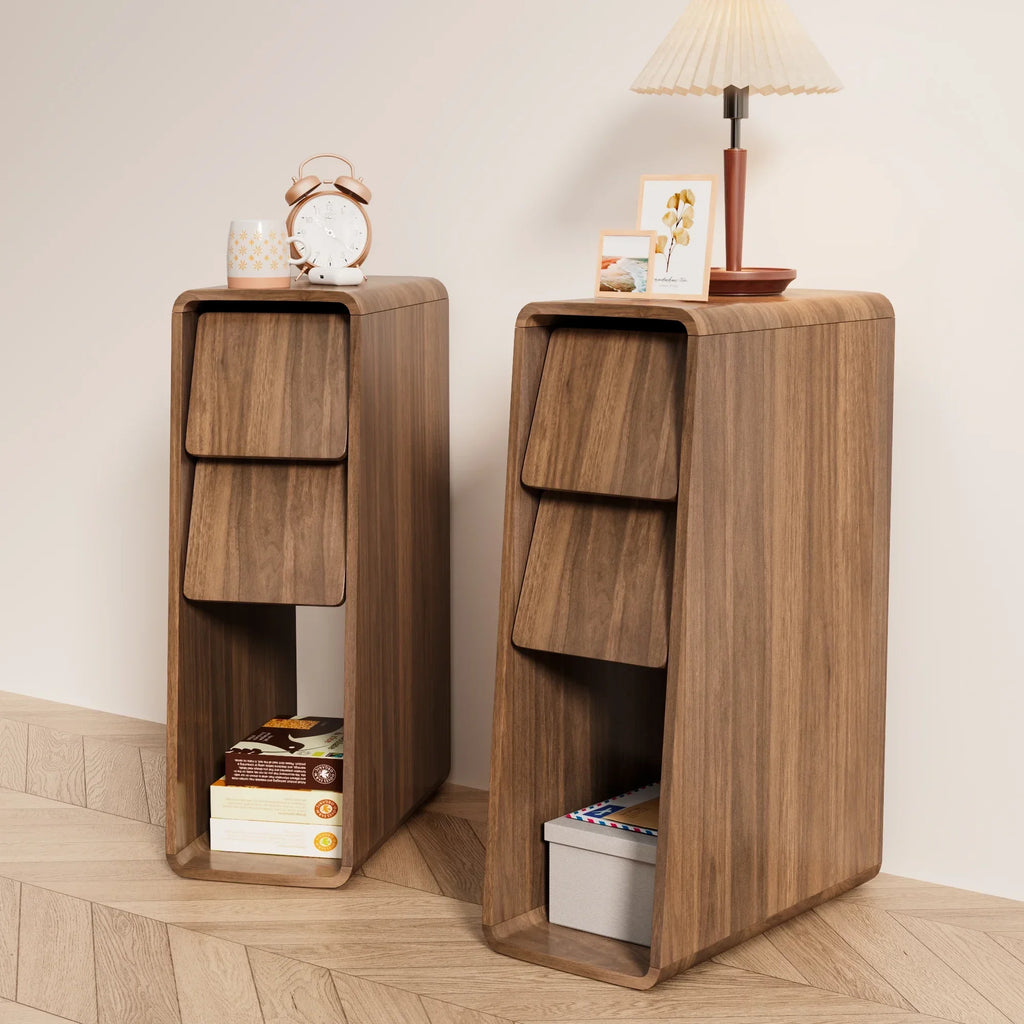 Nouveauté 2026 – Ensemble de 2 tables de chevet étroites Narrow avec tiroirs, table d'appoint fine cannelée avec rangement pour petits espaces