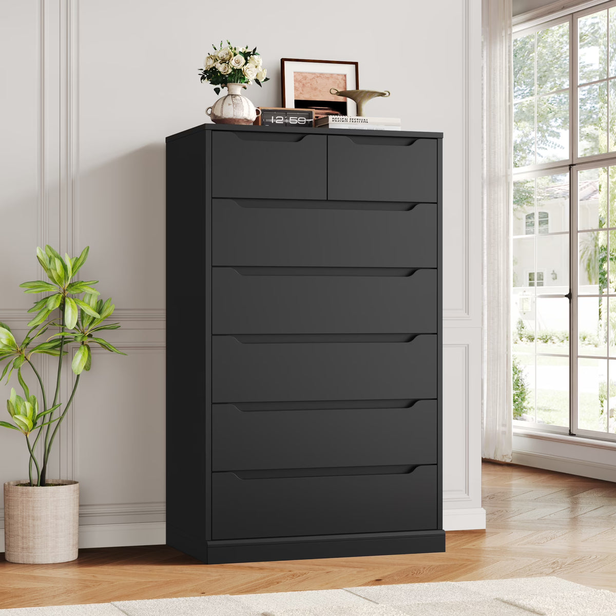 Nouveauté 2026 – Commode blanche Homfa 7 tiroirs, 130 cm de hauteur, meuble de rangement en bois avec base stable améliorée, commode verticale pour chambre ou salon