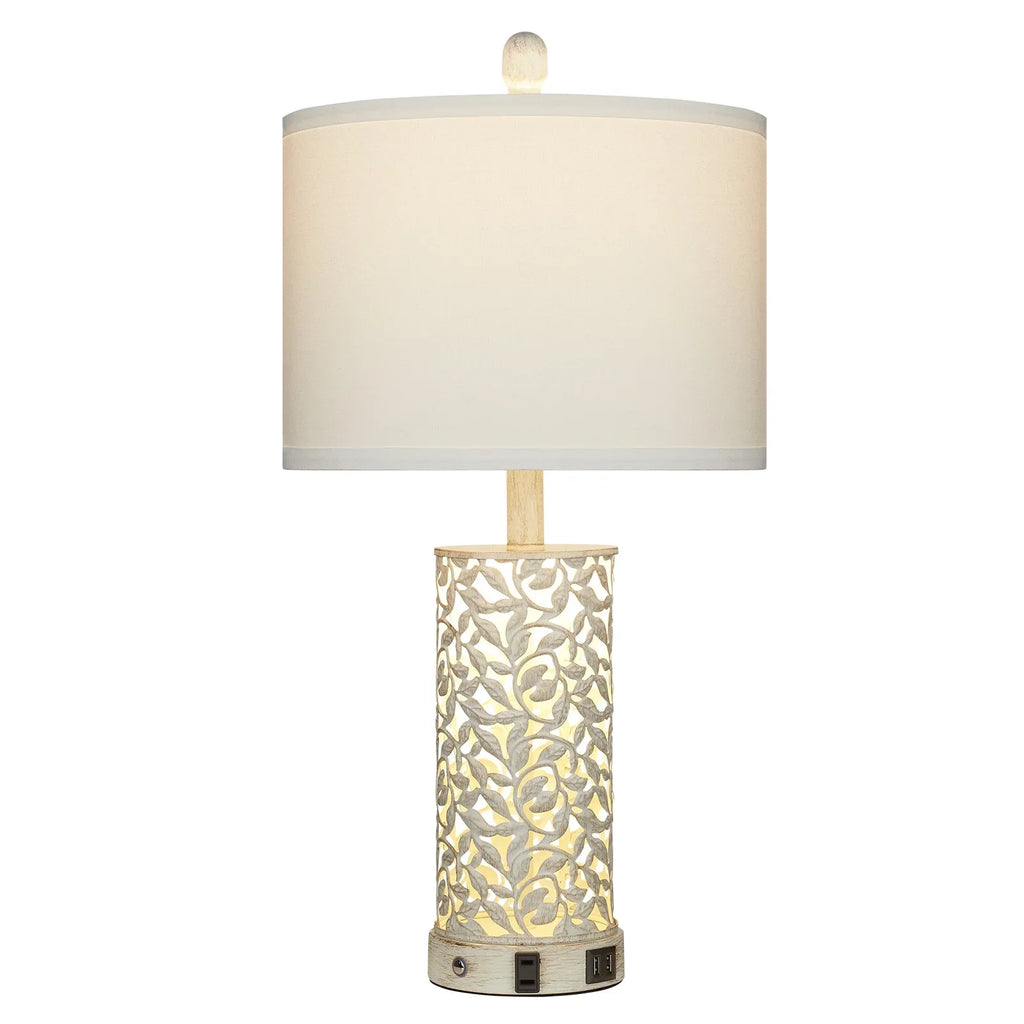 Nouveauté 2026 – Ensemble de 2 lampes de table Cinkeda pour salon et chambre à coucher, avec ports USB, prise secteur, intensité réglable à 3 niveaux, veilleuse tactile, style champêtre, motif floral blanc, lampes de chevet
