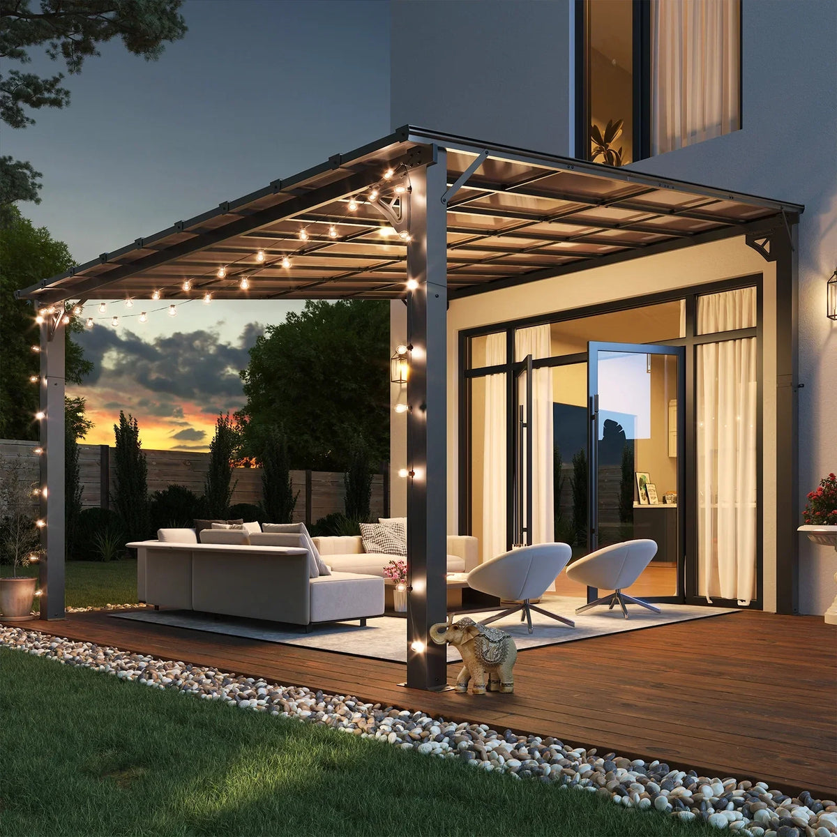 Nouveauté 2026 – Gazebo Aoxun de 2,4 m x 1,5 m pour patio, pergola avec toit incliné, grand auvent mural robuste pour barbecue, idéal pour jardin, terrasse ou patio