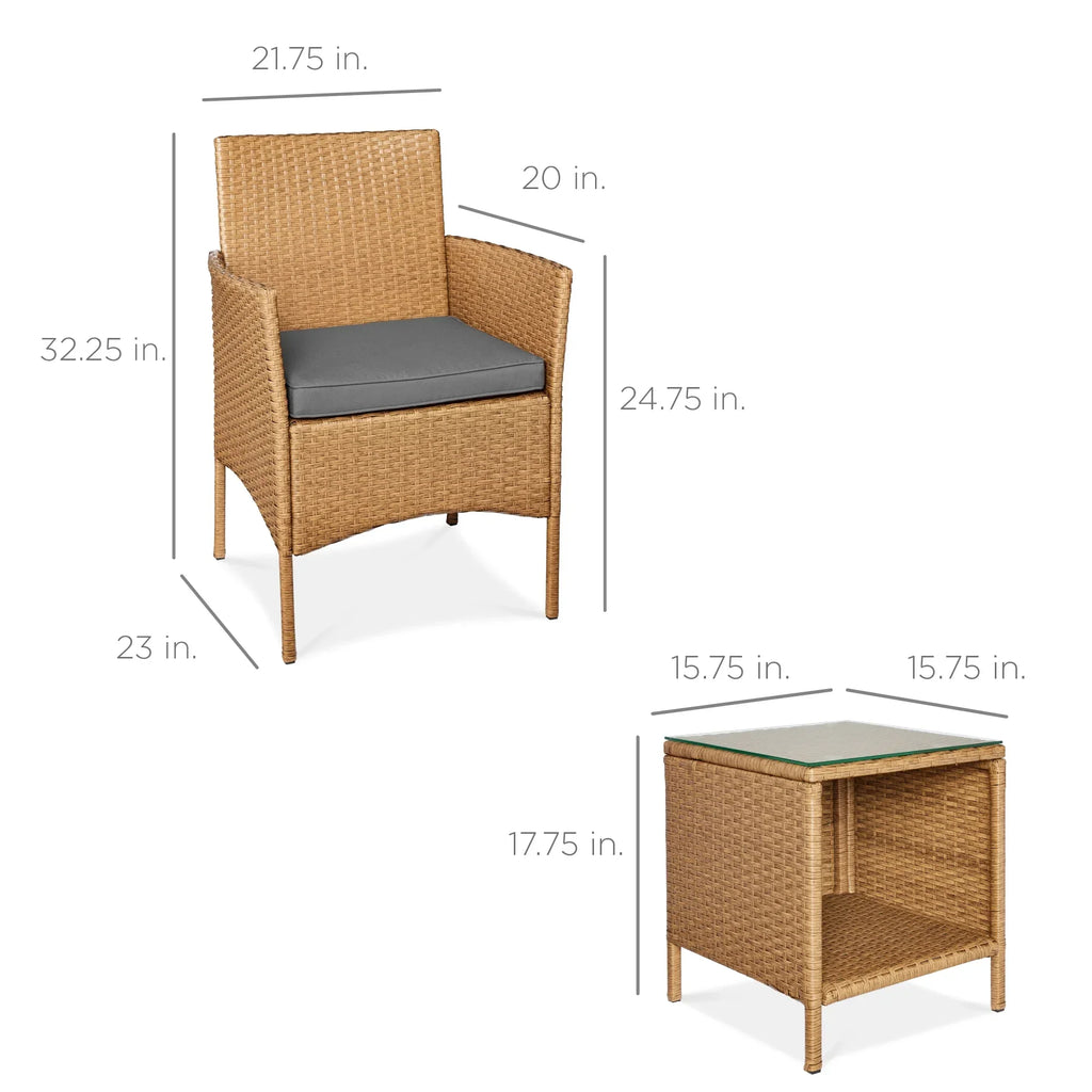 Nouveauté 2026 – Ensemble bistro de jardin 3 pièces en résine tressée Best Choice Products , avec 2 chaises et une table - Gris/Bleu marine