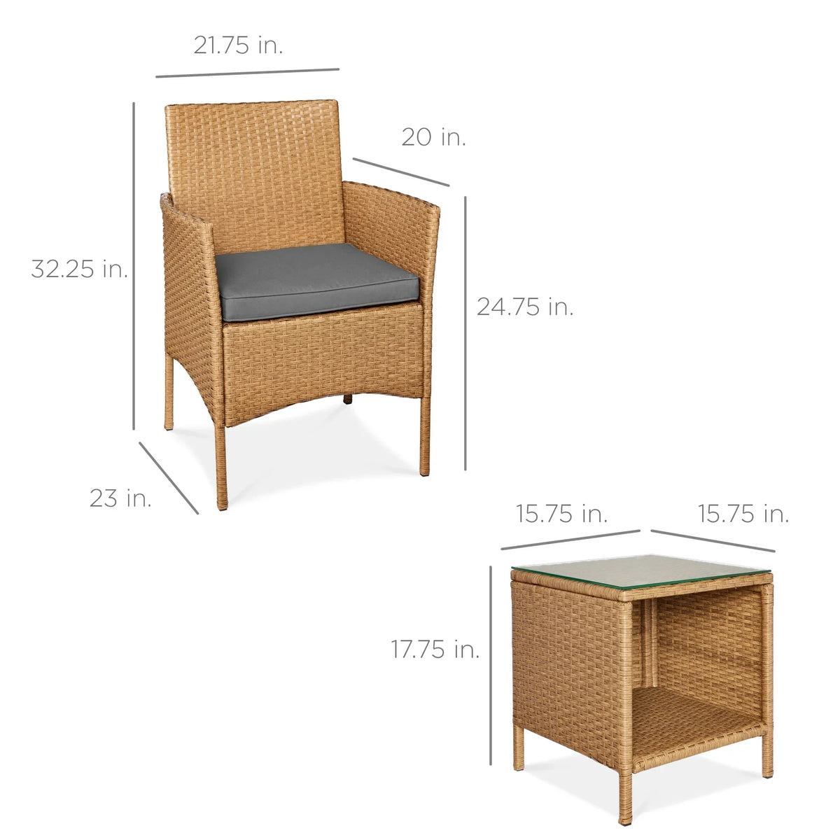 Nouveauté 2026 – Ensemble bistro de jardin 3 pièces en résine tressée Best Choice Products , avec 2 chaises et une table - Gris/Bleu marine