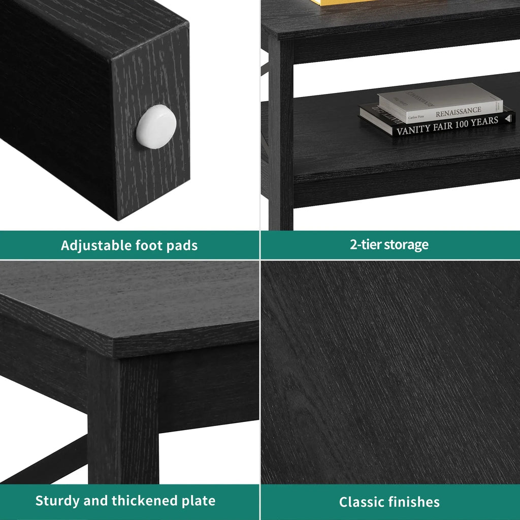 Nouveauté 2026 – Table basse Moasis Farmhouse avec rangement, table centrale à 2 niveaux pour salon, plateau gris délavé et blanc