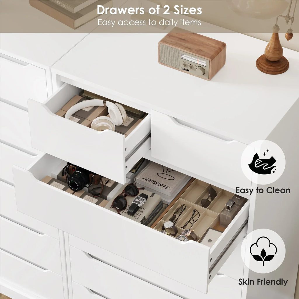 Nouveauté 2026 – Commode blanche Homfa 7 tiroirs, 130 cm de hauteur, meuble de rangement en bois avec base stable améliorée, commode verticale pour chambre ou salon