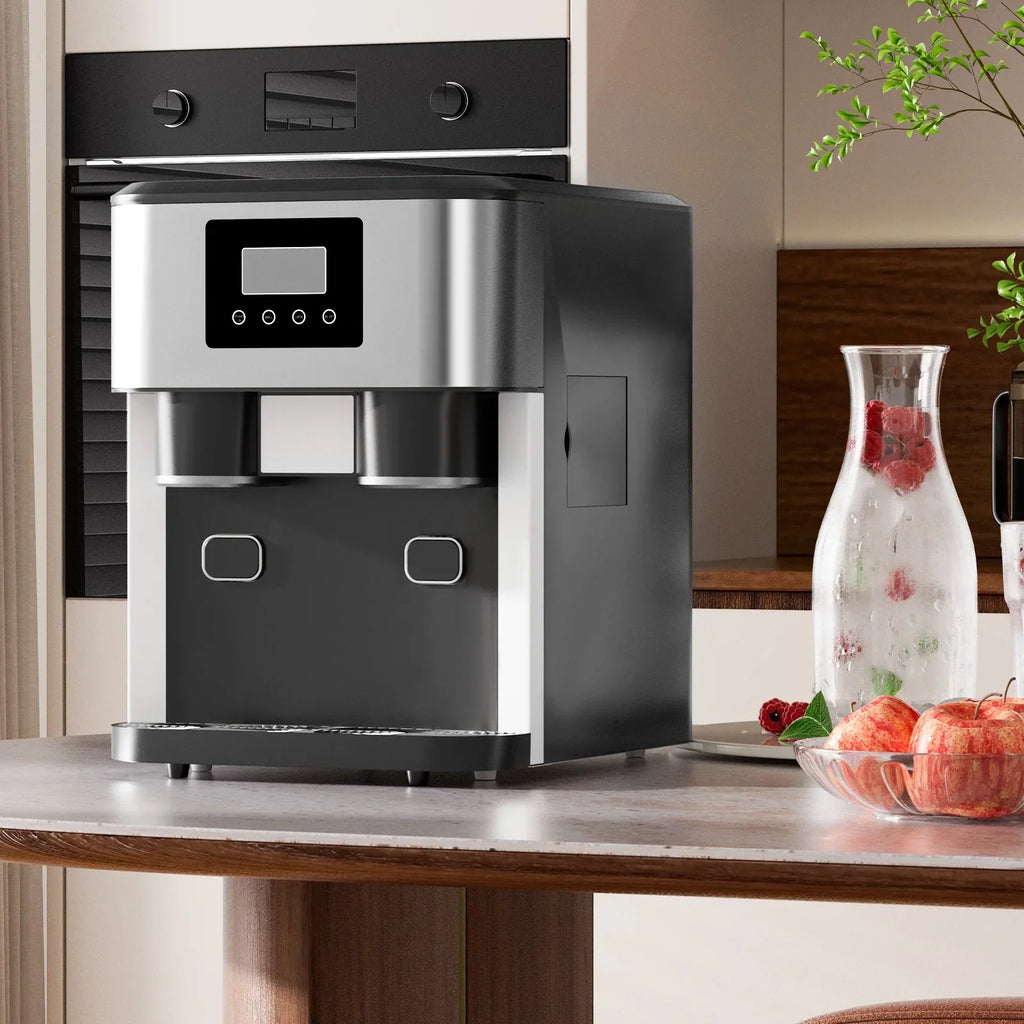 Nouveauté 2026 – Machine à glaçons TABU 3 en 1 avec distributeur d'eau, 18 kg/24 h, fonction glace pilée, autonettoyante, noire