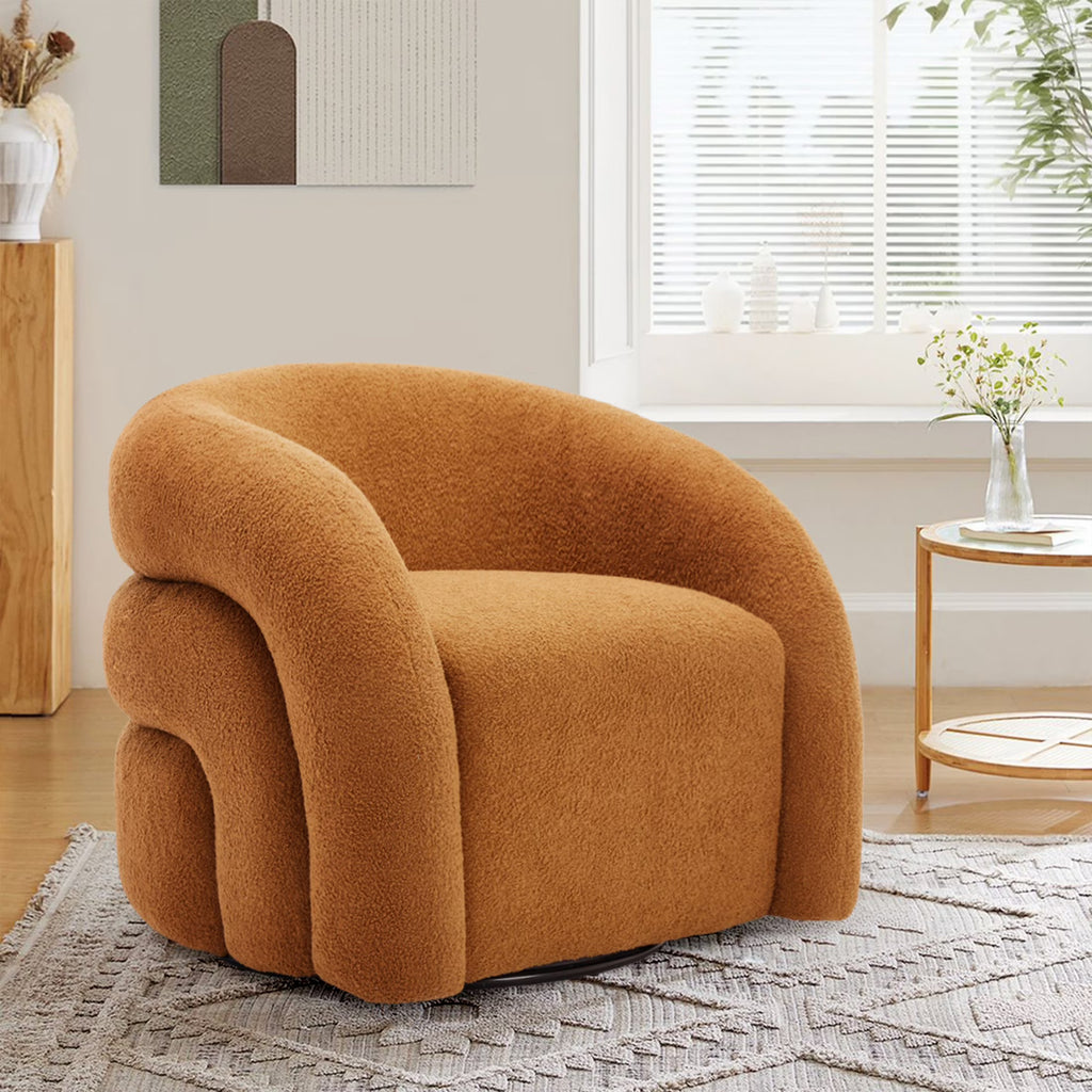 Nouveauté 2026 – Fauteuil pivotant 360" pour salon, fauteuil tonneau bouclé, canapé une place, fauteuil de lecture, vert sauge