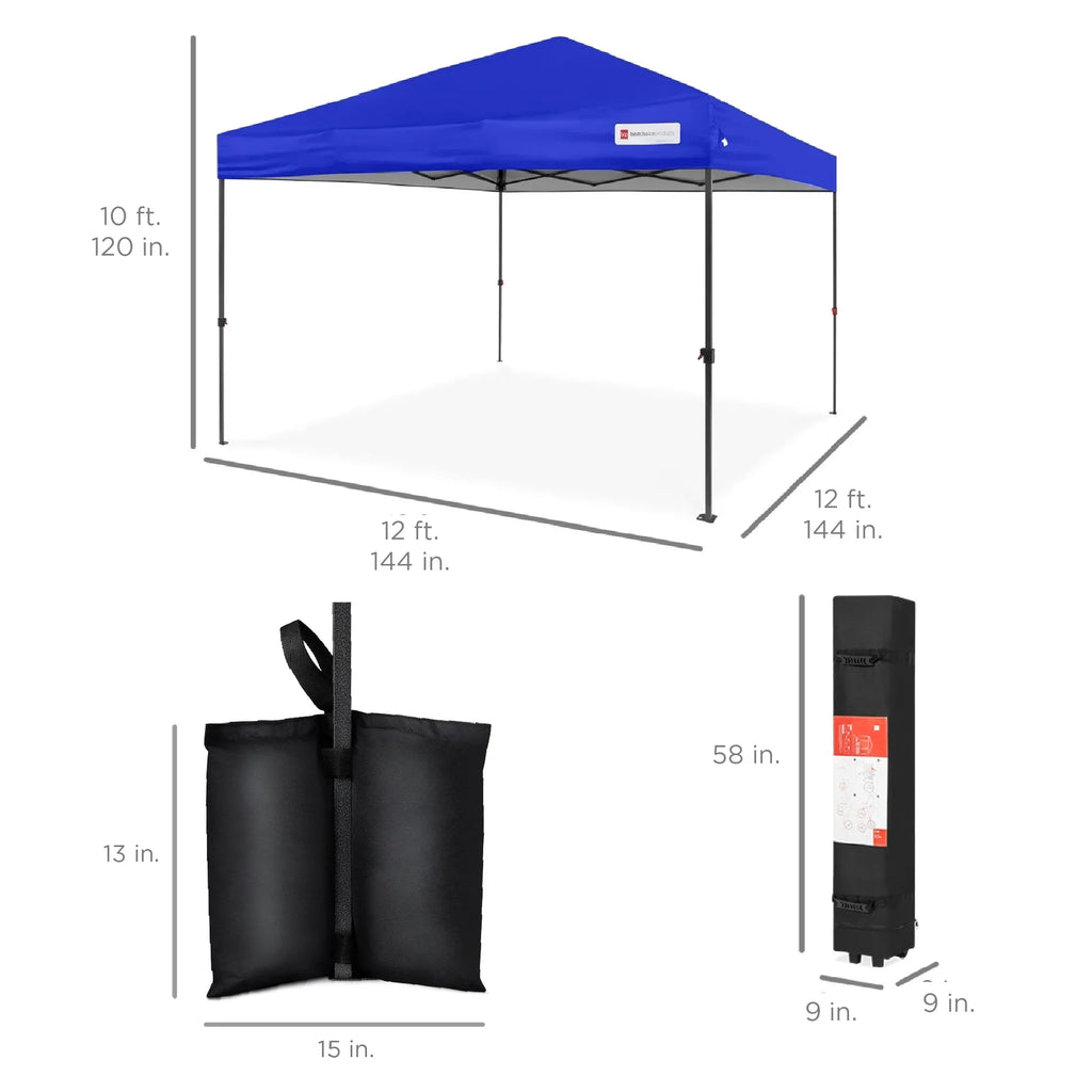 Nouveauté 2026 – Best Choice Products 3,66 m x 3,66 m - Abri pliant facile à monter avec installation en un clic, sac à roulettes et 4 sacs de lestage - Bleu marine