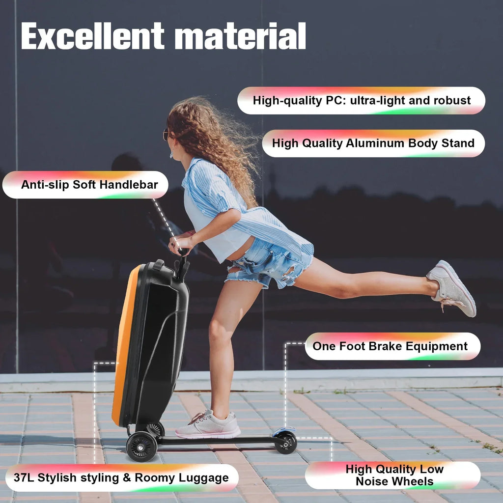 Nouveauté 2026 – Valise-trottinette Advwin pour enfants et adultes, valise rigide à roulettes pour enfants de 4 à 15 ans, multifonctionnelle, légère et pliable, avec roulettes, rose