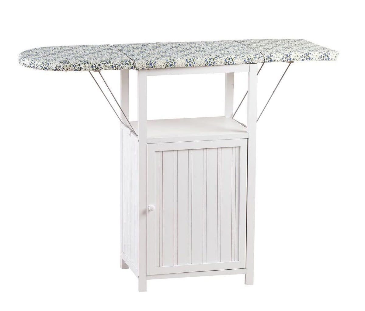 Nouveauté 2026 – Table à repasser OakRidge Deluxe avec armoire de rangement, idéale pour les petits espaces grâce à son espace de rangement supplémentaire, son plateau de pliage et sa fabrication en bois 100 % durable. Design blanc. Dimensions : 93 c
