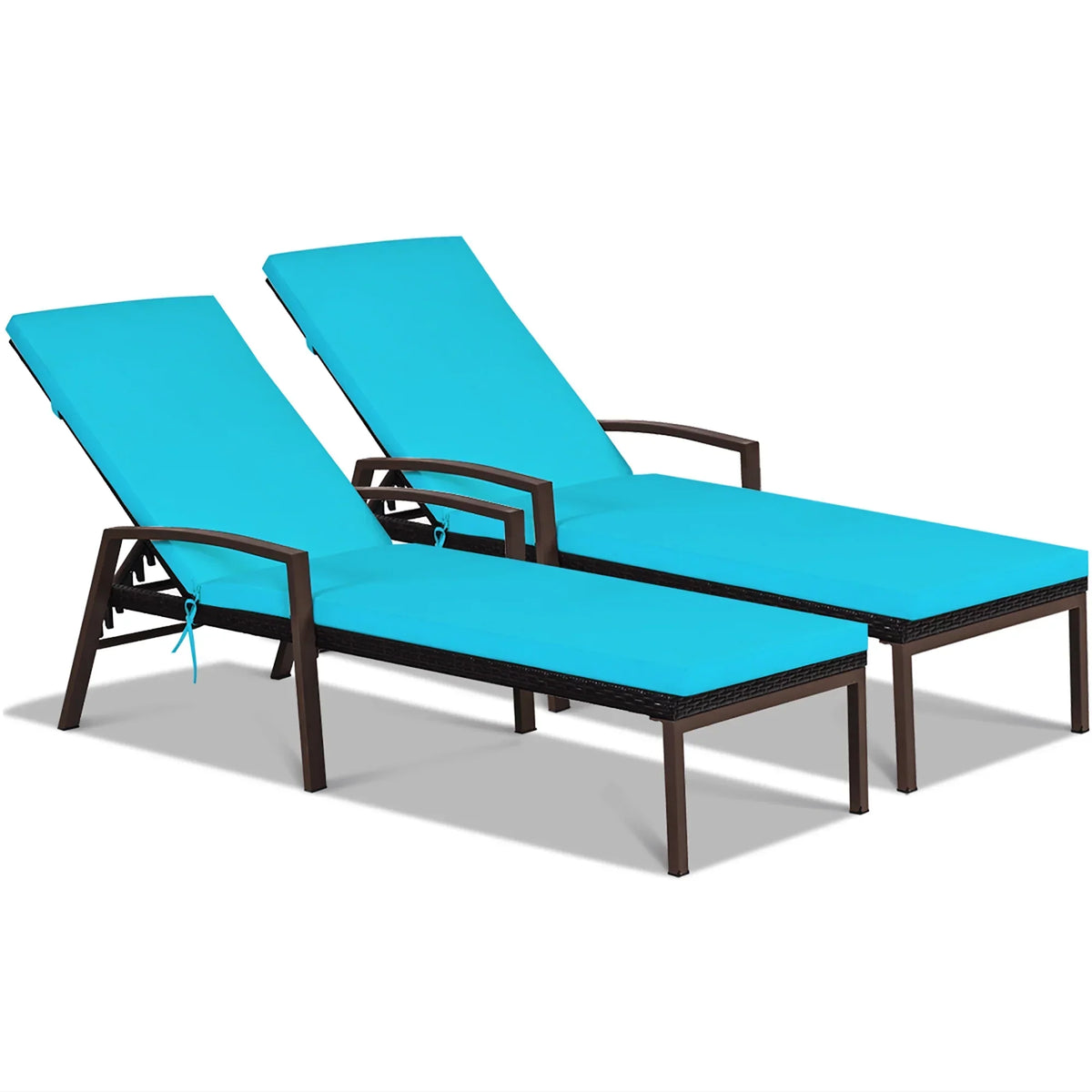 Nouveauté 2026 – Costway Lot de 2 chaises longues de patio en rotin, dossier inclinable, coussin réglable, rouge
