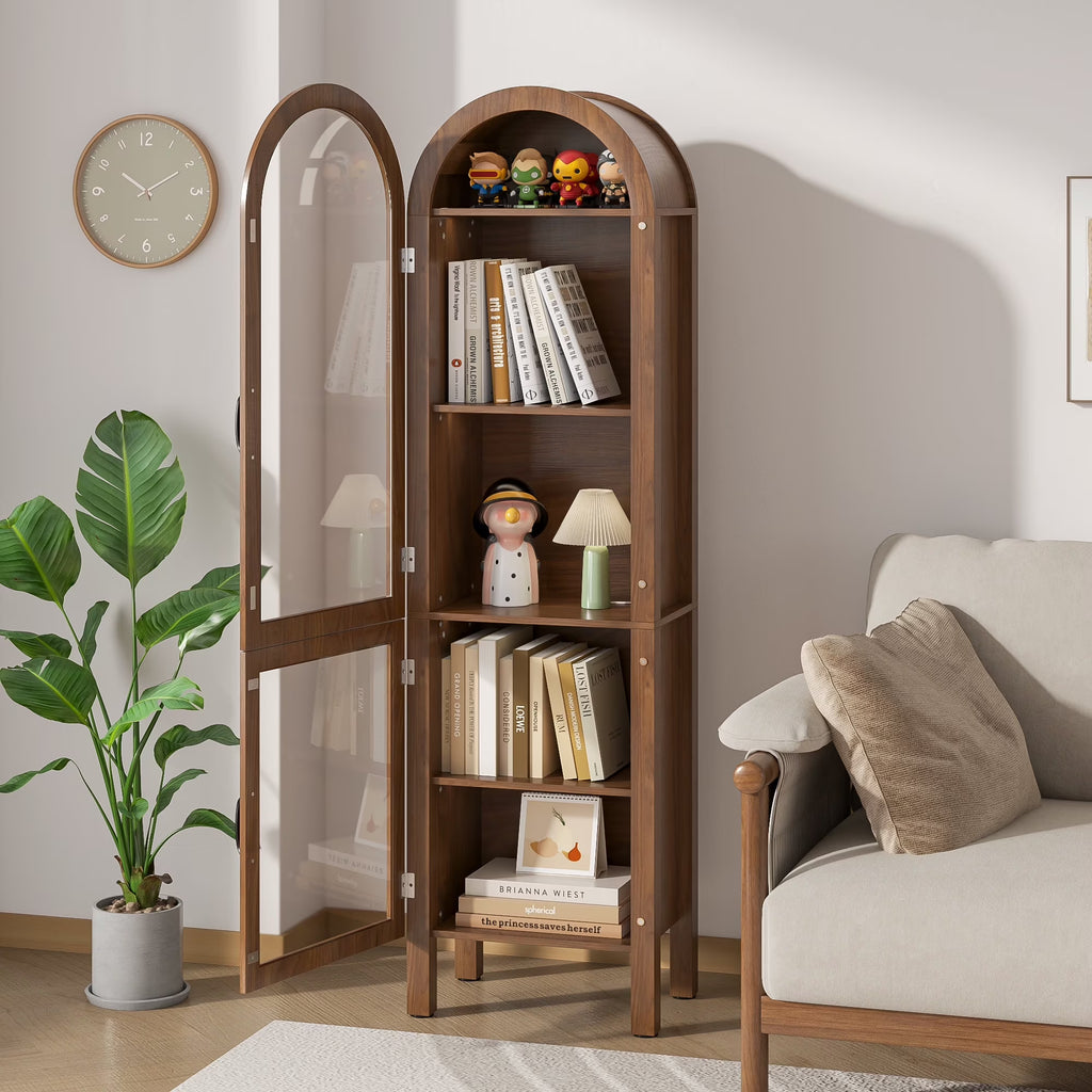 Nouveauté 2026 – Vitrine de rangement haute cintrée Fiogmub , armoire de garde-manger cintrée avec portes, portes en verre acrylique