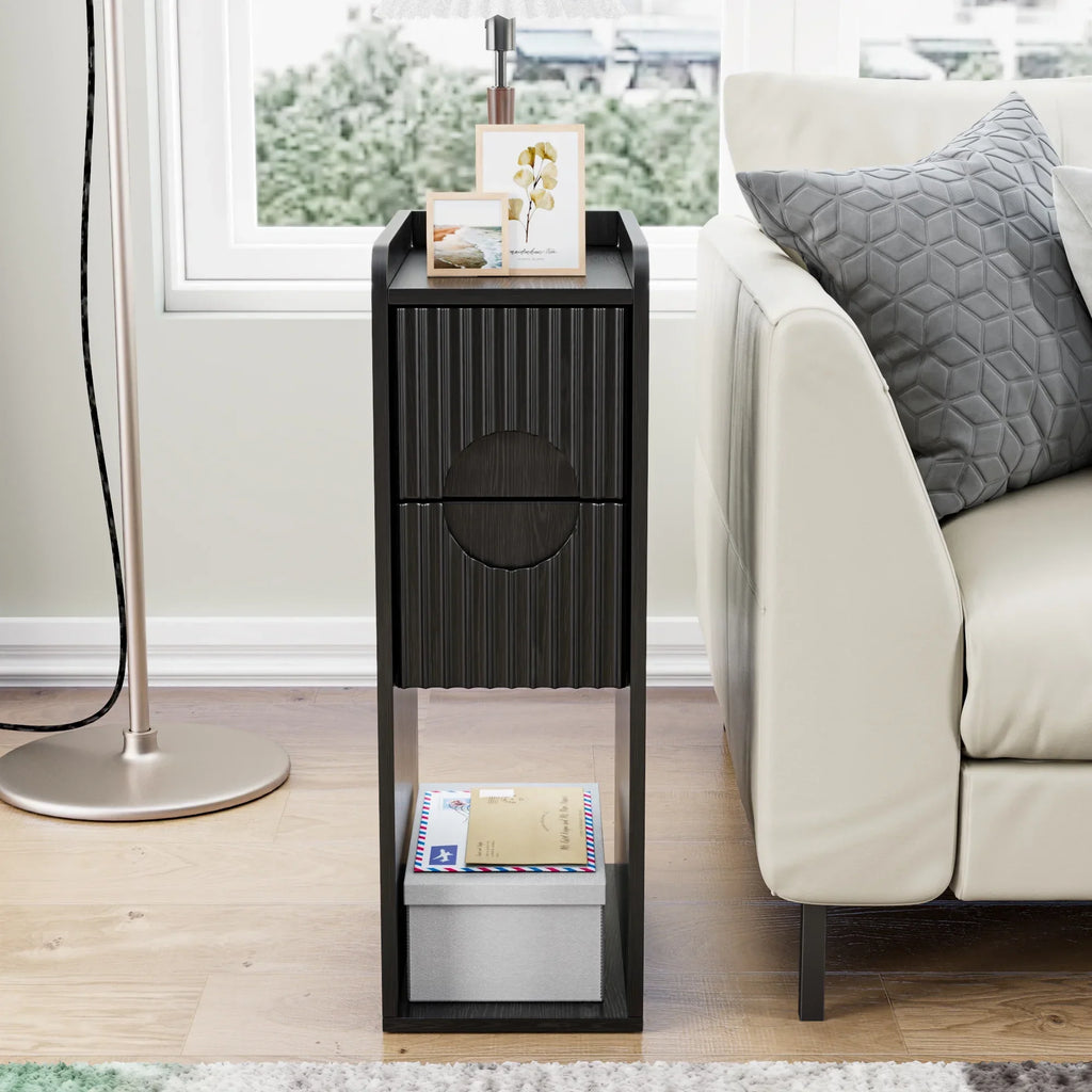 Nouveauté 2026 – Ensemble de 2 tables de chevet étroites Narrow avec tiroirs, table d'appoint fine cannelée avec rangement pour petits espaces