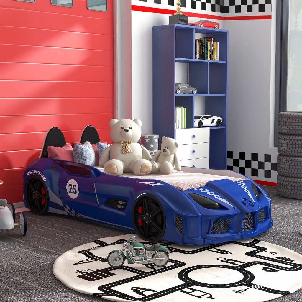 Nouveauté 2026 – Lit double en plastique pour enfants Dash Kids, motif voiture de course, avec LED et son, blanc, Furniture of America