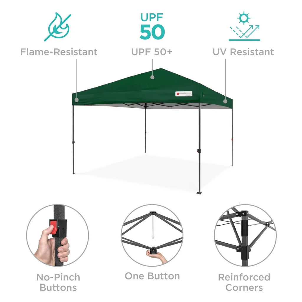 Nouveauté 2026 – Best Choice Products 3,66 m x 3,66 m - Abri pliant facile à monter avec installation en un clic, sac à roulettes et 4 sacs de lestage - Bleu marine