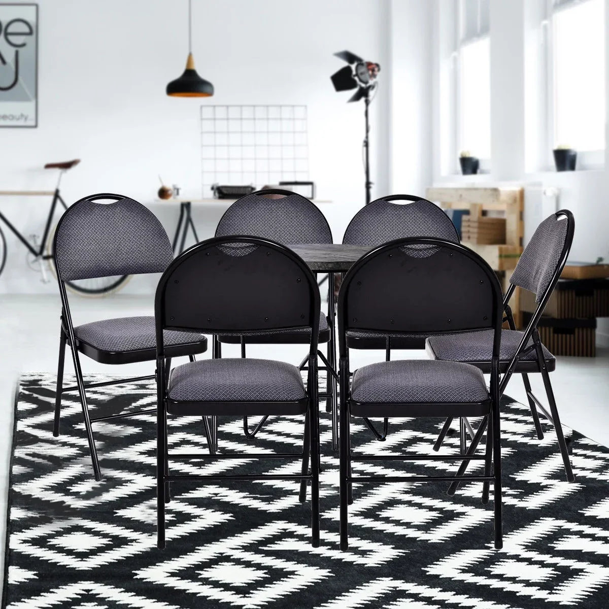 Nouveauté 2026 – Ensemble de 6 chaises pliantes Costway , assise rembourrée et revêtement en tissu, structure en métal, beige, pour la maison ou le bureau
