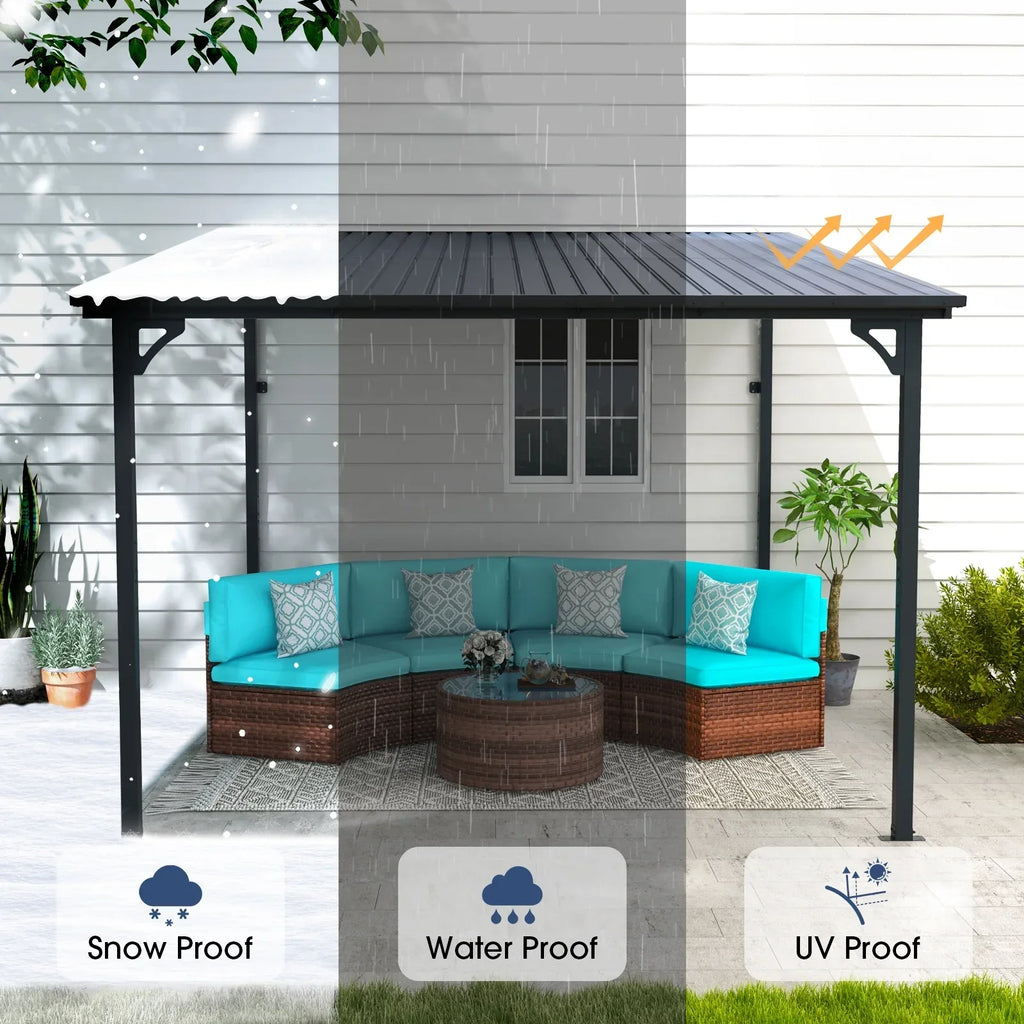 Nouveauté 2026 – Pergola extérieure neuve de 2,44 m x 3,05 m, tonnelle adossée, pergola métallique robuste avec toit rigide, idéale pour patio, jardin, terrasse ou piscine