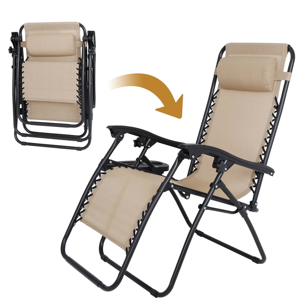 Nouveauté 2026 – HomGarden Lot de 2 chaises zéro gravité en acier - Beige