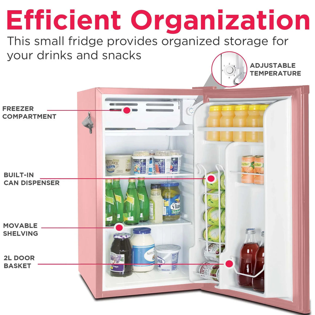 Nouveauté 2026 – Réfrigérateur de bar rétro Frigidaire EFR376-C-PINK 3,2 pi³ (rose), 65 watts, avec ouvre-bouteille latéral