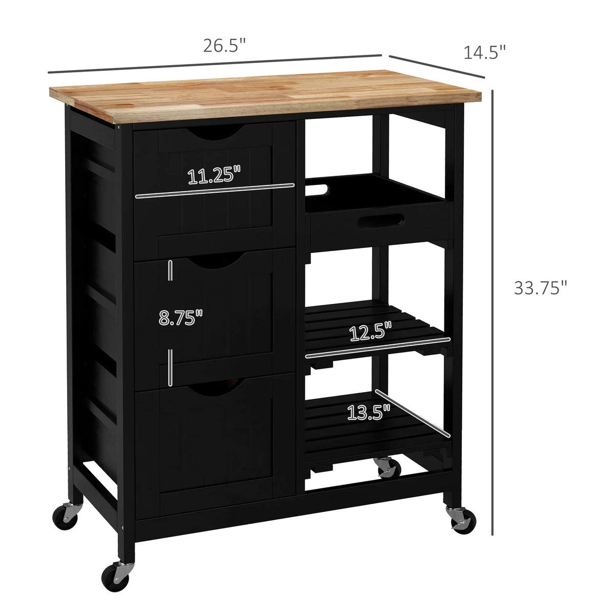 Nouveauté 2026 – Îlot de cuisine roulant HOMCOM , chariot de service de bar, chariot compact sur roulettes avec plateau en bois, étagères et tiroirs pour salle à manger, gris