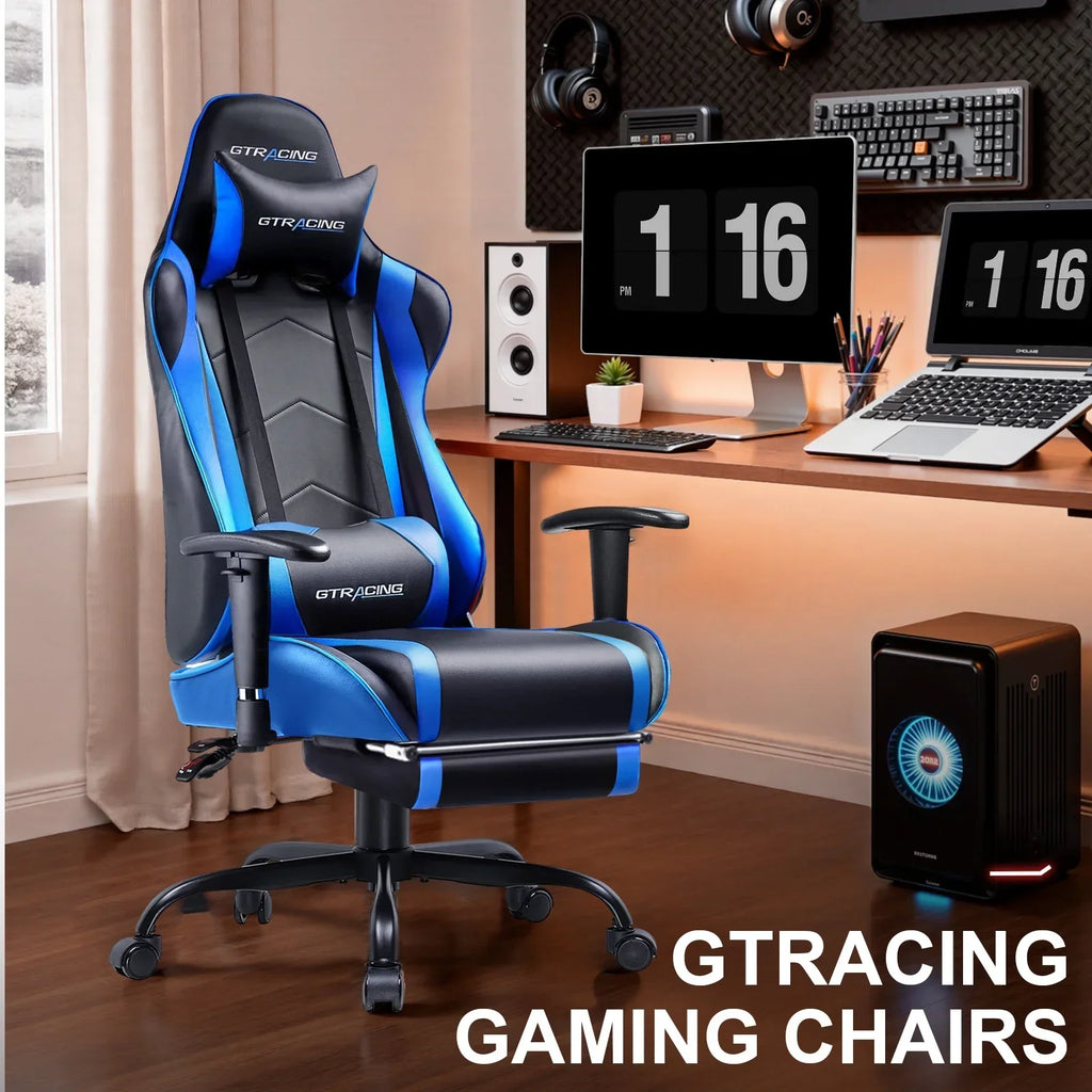 Nouveauté 2026 – Chaise de jeu GTRACING , chaise de bureau ergonomique avec soutien lombaire, revêtement en cuir PU, repose-pieds et appui-tête réglable, rouge