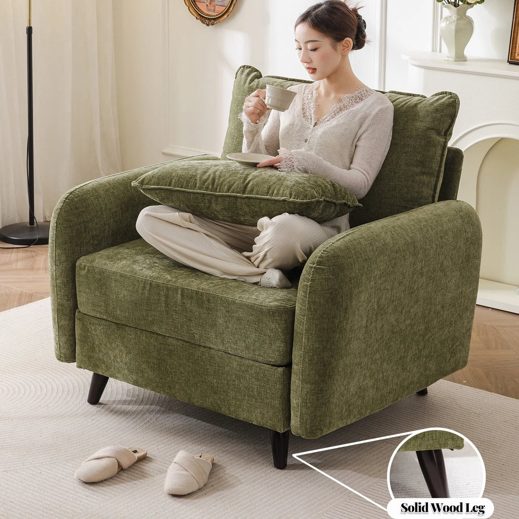 Nouveauté 2026 – Fauteuil d'appoint surdimensionné Rexulqo avec rangement intégré, confortable pour le salon, livré avec 2 coussins décoratifs, fauteuil rembourré style milieu du siècle, assise profonde de 62 cm, fauteuil de lecture pour chambre ou b
