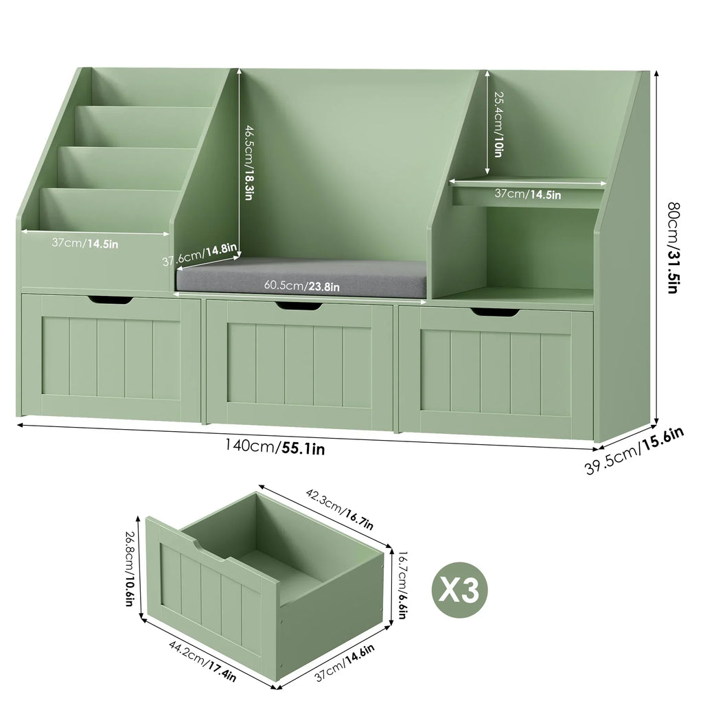 Nouveauté 2026 – Bibliothèque pour enfants Homfa avec coin lecture et 3 tiroirs amovibles, bibliothèque à 2 cubes avec étagères à livres à 4 niveaux, rangement pour jouets et jouets, idéale pour la chambre ou la salle de jeux, blanche