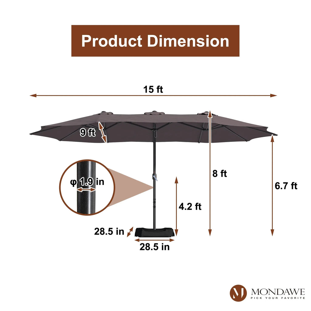 Nouveauté 2026 – Parasol rectangulaire Mondawe 4,57 m (15 pi) avec base et éclairage LED beige