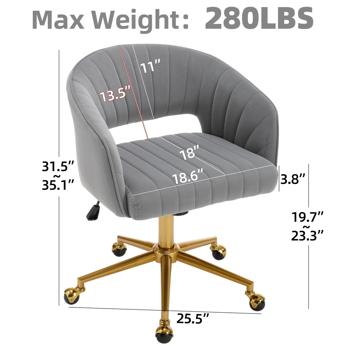 Nouveauté 2026 – Chaise de bureau Westice , chaise de travail en velours, chaise pivotante réglable en hauteur avec base dorée, idéale pour coiffeuse, bureau, salon ou salle informatique, beige