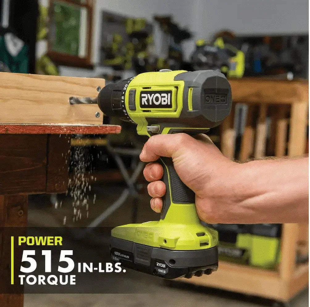 Nouveauté 2026 – Kit combiné sans fil RYOBI ONE+ 18 V comprenant une perceuse-visseuse, une visseuse à percussion, deux batteries de 1,5 Ah et un chargeur